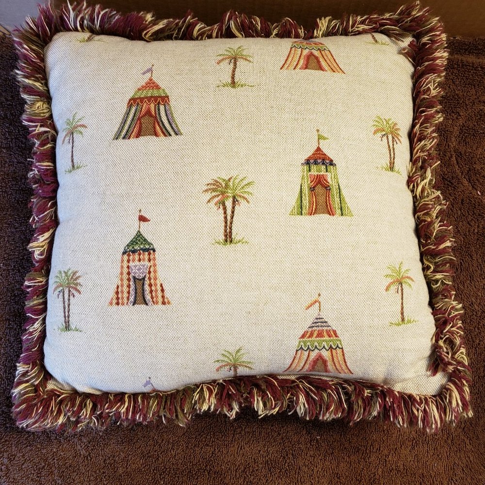 Beach Desert Tropical Palm Tree Caravan Tent Pillow with Fringe 10" x 10"